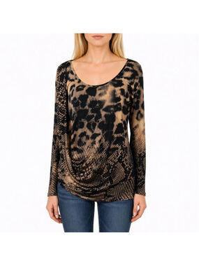 Eva Varro Animal Print Tunic Drape Sleeve Stretch Travel Knit Chic Size L